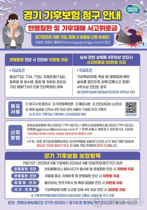 경기기후보험금 신청 안내문 단면(한랭질환 및 기후재해 사고위로금)